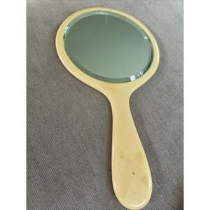 VTG Bakelite Beveled Glass Butterscotch Hand Held Mirror 10.5" Art Deco MCM 12oz